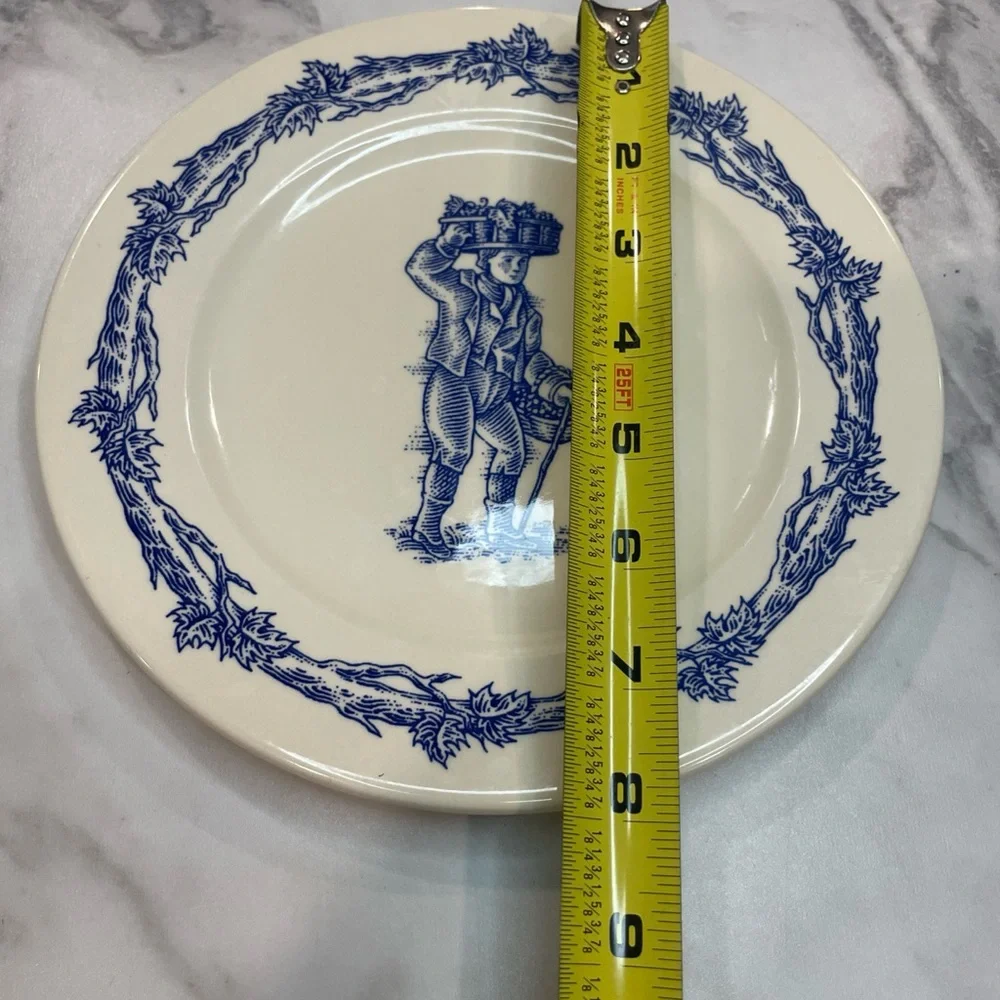 Williams Sonoma Blue and Cream Plate with Leaf Border